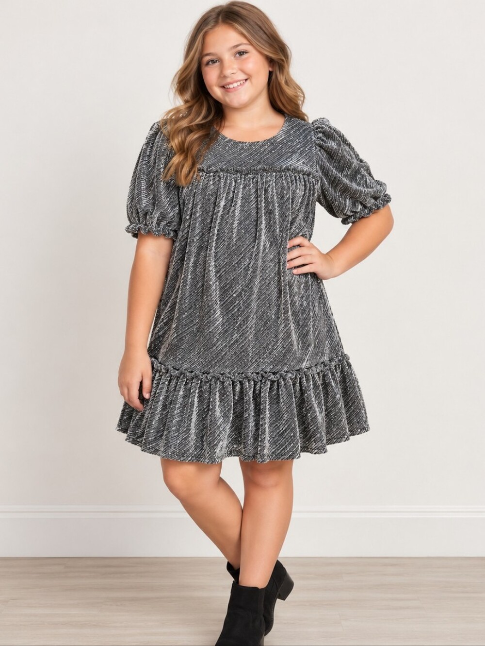 Wonder Nation Girls Black Silver Metallic Shimmer Dress L 10-12 Plus